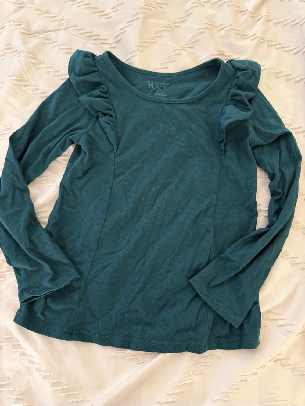 The Children's Place Teal Ruffle Shoulder Long-Sleeve Top